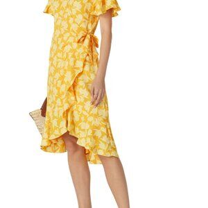 Joie Amelian Yellow Floral Wrap Midi Dress - M